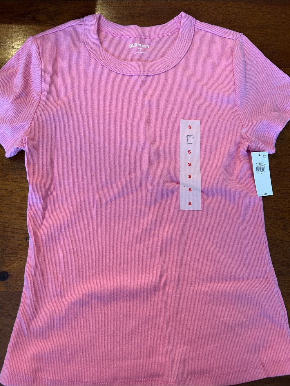 Old Navy Pink Ribbed Crew Neck Snug Fit Short Sleeve Tee
